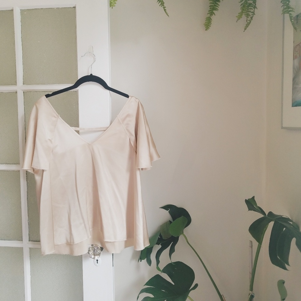 Blush nude silk Club Monaco flowy semi crop top